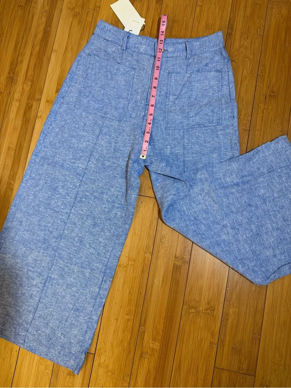 NWT Zara  Blue Linen Culottes Wide Leg Crop Pants Size M